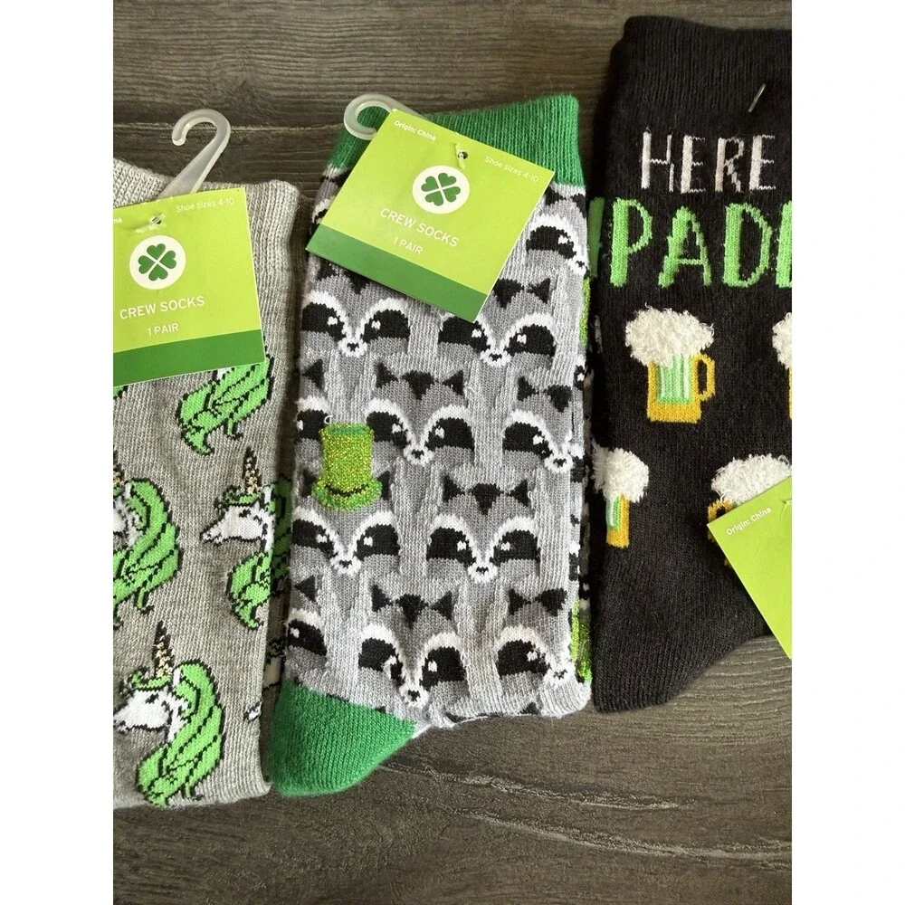 Lot of 3 Pairs St. Patrick’s Day Women’s Crew Socks Size 4-10 Holiday NWT